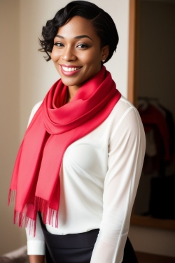 an african american woman wearing a red scarf